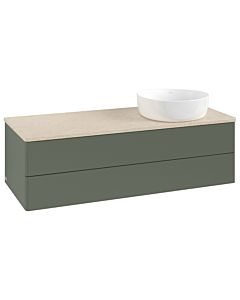 Meuble vasque Villeroy &amp; Boch Antao K23013HL 120 x 36 x 50 cm, plan vasque couleur Botticino, laque mate vert feuille