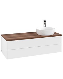 Villeroy und Boch Antao Waschtisch-Unterschrank K23052MT 120x36x50cm, Hahnloch, Waschbeckenplattenfarbe warm walnut, white matt lacquer
