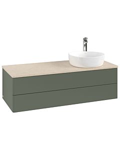 Villeroy und Boch Antao Waschtisch-Unterschrank K23053HL 120x36x50cm, Hahnloch, Waschbeckenplattenfarbe botticino, leaf green matt lacquer