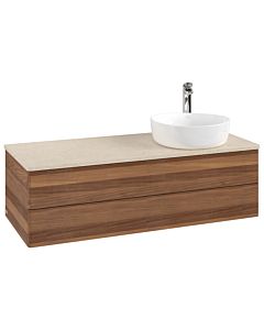 Meuble vasque Villeroy &amp; Boch Antao K23053HM 120 x 36 x 50 cm, percé pour robinetterie, plan vasque couleur Botticino, noyer chaud