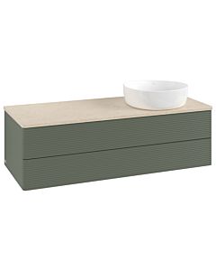 Meuble vasque Villeroy &amp; Boch Antao K23113HL 120 x 36 x 50 cm, plan vasque couleur Botticino, laque mate vert feuille