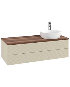 Meuble vasque Villeroy &amp; Boch Antao K23152HJ 120 x 36 x 50 cm, percé pour robinetterie, plan vasque couleur noyer chaud, laque mate gris soie