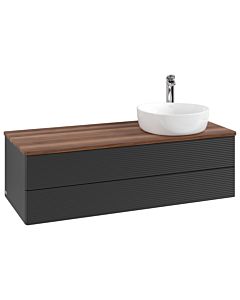 Villeroy und Boch Antao Waschtisch-Unterschrank K23152PD 120x36x50cm, Hahnloch, Waschbeckenplattenfarbe warm walnut, black matt lacquer