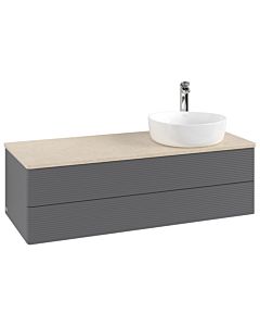 Meuble vasque Villeroy &amp; Boch Antao K23153GK 120 x 36 x 50 cm, percé pour robinetterie, plan vasque couleur Botticino, laque anthracite mate