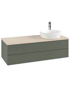 Villeroy und Boch Antao Waschtisch-Unterschrank K23153HL 120x36x50cm, Hahnloch, Waschbeckenplattenfarbe botticino, leaf green matt lacquer