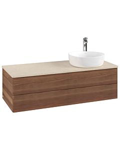 Villeroy und Boch Antao Waschtisch-Unterschrank K23153HM 120x36x50cm, Hahnloch, Waschbeckenplattenfarbe botticino, warm walnut
