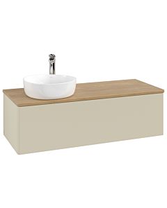 Meuble vasque Villeroy &amp; Boch Antao K33051HJ 120 x 36 x 50 cm, percé pour robinetterie, plan vasque couleur chêne miel, laque mate gris soie