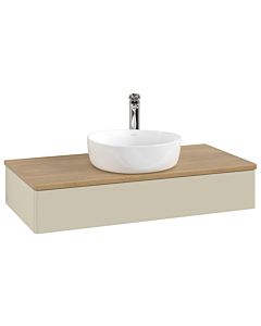 Meuble vasque Villeroy &amp; Boch Antao L09051HJ 100 x 19 x 50 cm, plan vasque couleur chêne miel, laque mate gris soie