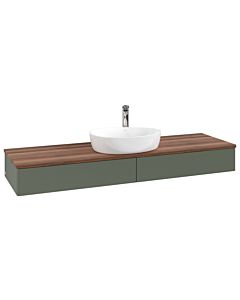 Villeroy &amp; Boch Antao vanity unit L14052HL with lighting, 160x19x50cm, tap hole, washbasin top color warm walnut, leaf green matt lacquer