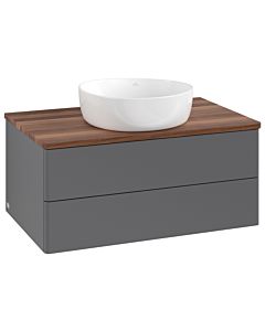 Meuble vasque Villeroy &amp; Boch Antao L19012GK avec éclairage, 2 tiroirs, 800 x 360 x 500 mm, façade lisse, laque anthracite mate / noyer chaud