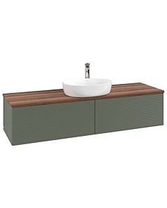 Villeroy und Boch Antao Waschtisch-Unterschrank L36152HL mit Beleuchtung mit Struktur, 160x36x50cm, Hahnlochbohrung, Waschbeckenplattenfarbe warm walnut, leaf green matt lacquer