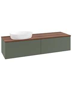 Villeroy &amp; Boch Antao vanity unit L37112HL with lighting, textured finish, 160x36x50cm, washbasin top color warm walnut, leaf green matt lacquer