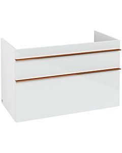 Villeroy und Boch Venticello vanity unit A92605RE 95.3 x 59 x 50.2 cm, basin in the middle, handle copper, glass Glossy White
