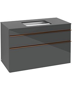 Villeroy und Boch Venticello Waschtisch-Unterschrank A94105RA 95,7 x 60,6 x 50,2 cm, Waschtisch mittig, Griff Copper, Glass Glossy Grey