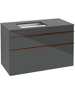 Villeroy und Boch Venticello Waschtisch-Unterschrank A94205RA 95,7 x 60,6 x 50,2 cm, Waschtisch links, Griff Copper, Glass Glossy Grey