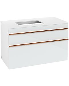 Villeroy und Boch Venticello Waschtisch-Unterschrank A94205RE 95,7 x 60,6 x 50,2 cm, Waschtisch links, Griff Copper, Glass Glossy White