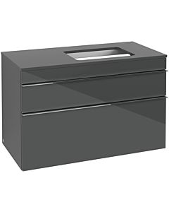 Venticello Villeroy und Boch vasque A94301RA 95,7 x 60,6 x 50,2 cm, meuble sous-vasque droit, poignée chrome, verre Glossy Grey