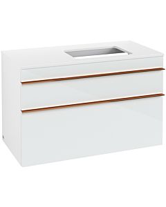 Villeroy und Boch Venticello Waschtisch-Unterschrank A94305RE 95,7 x 60,6 x 50,2 cm, Waschtisch rechts, Griff Copper, Glass Glossy White