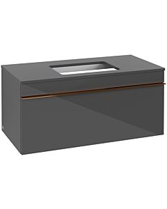 Villeroy und Boch Venticello A94605FP 95,7 x 43,6 x 50,2 cm, centre de vanité, poignée en cuivre, Glossy Grey