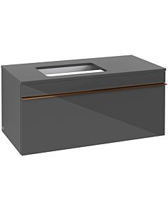 Venticello Villeroy und Boch vasque A94705RA 95,7 x 43,6 x 50,2 cm, meuble sous-vasque gauche, poignée cuivre, verre Glossy Grey