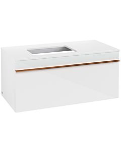 Villeroy und Boch Venticello Waschtisch-Unterschrank A94705RE 95,7 x 43,6 x 50,2 cm, Waschtisch links, Griff Copper, Glass Glossy White
