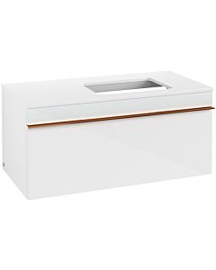 Venticello Villeroy und Boch vasque A94805RE 95,7 x 43,6 x 50,2 cm, meuble sous-vasque droit, poignée cuivre, verre Glossy White