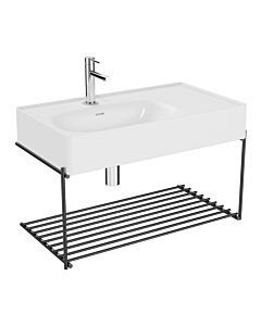 VitrA Equal Waschtisch-Set 64084 mit Waschtisch asymmetrisch 80 cm, weiß hochglanz VC, mit Ablage Metall schwarz matt