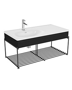 VitrA Equal Möbelwaschtisch-Set 64091 102,5x52cm, Möbelwaschtisch asymmetrisch, weiß, Ablage, mit Holzblende schwarz-eiche