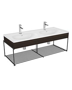 Ensemble meuble-lavabo double VitrA Equal 64101 132,5 x 52 cm, avec vasque asymétrique, blanc, étagère et panneau en bois d&#39;orme