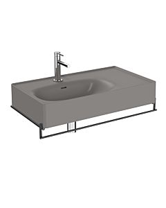 Ensemble de meuble-lavabo VitrA Equal 66054 avec vasque asymétrique de 80 cm, finition VC gris pierre mat, avec porte-serviettes en métal noir mat.