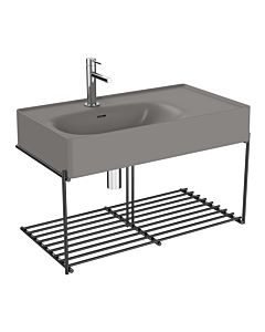 Ensemble lavabo VitrA Equal 66055 avec vasque asymétrique de 80 cm, finition gris pierre mat VC, avec étagère en métal noir mat