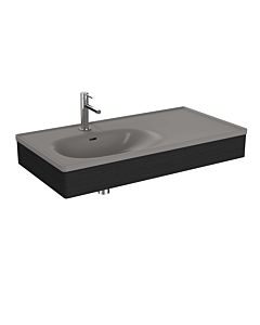 Ensemble meuble-lavabo VitrA Equal 66056 100 x 52 cm, avec vasque asymétrique, gris pierre mat, structure en chêne noir et panneaux en bois.