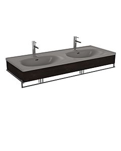 Vitra Equal double lavabo pour meuble 66065 132,5x52cm, lavabo pour meuble asymétrique, gris pierre mat, avec panneau en bois d&#39;orme