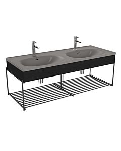 Vitra Equal Doppelmöbelwaschtisch-Set 66066 132,5x52cm, Möbelwaschtisch asymmetrisch, steingrau matt, mit Holzblende schwarz-eiche