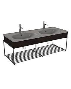 Vitra Equal Doppelmöbelwaschtisch-Set 66067 132,5x52cm, Möbelwaschtisch asymmetrisch, steingrau matt, mit Holzblende ulme