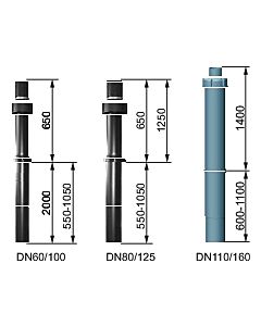 Wolf air / flue gas duct 2651475 1200-1700 mm, red-brown, DN 80 / 125, vertical, PP