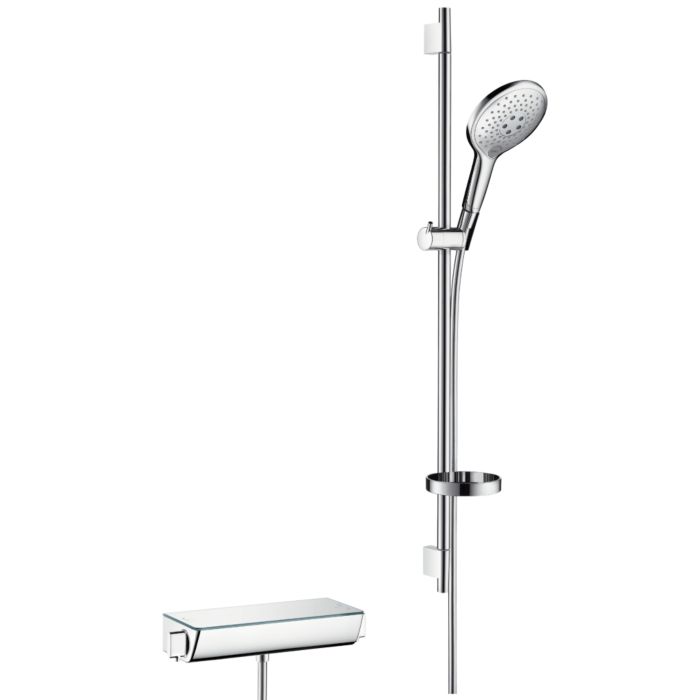 Hansgrohe ECOSTAT SELECT COMBI Set Mit Brausestange – 0,90 M, Weiß/verchromt, Mit Fast-Drain