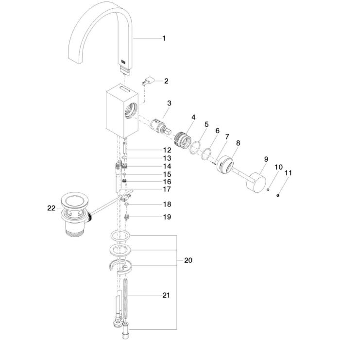 Dornbracht faucet MEM chrome, projection 165 mm, with MEM waste