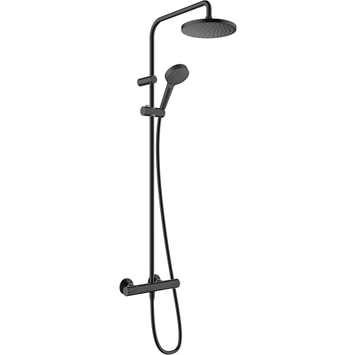 hansgrohe Vernis Blend 200 1jet Showerpipe 26089670 EcoSmart, with shower  thermostat, matt black