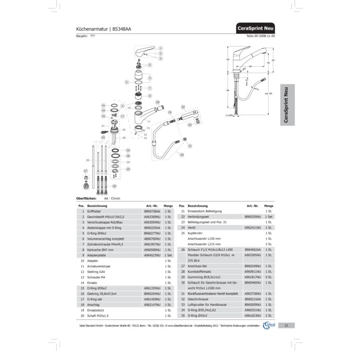 Ideal Standard Waschtisch-Armatur CeraSprint – Verchromt, Mit Temperaturkontrolle