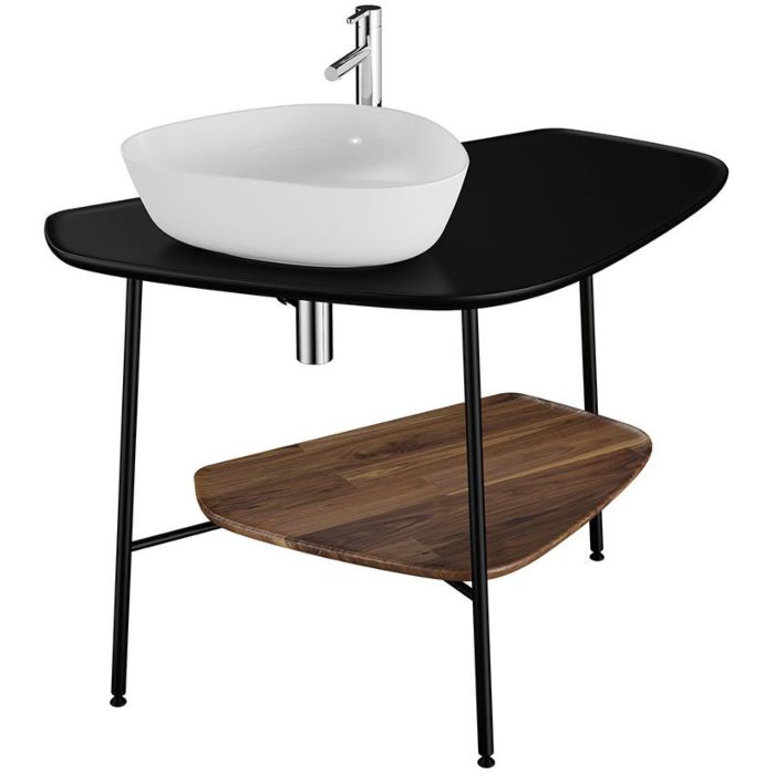 Vitra Plural Washbasin Console 62572 103 2 X 61 2 X 73 Cm Left Shelf Walnut Top Black Matt