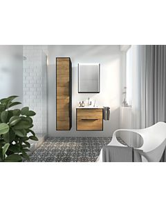 Artiqua series 774 Bathroom furniture block with LED mirror cabinet 774B2261EHMS3 60cm, with washbasin and vanity unit, handle H3 Oak Halifax Matt Black