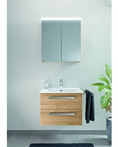 Artiqua Serie 843 Badmöbel-Block mit LED-Spiegelschrank 843B236287 65cm, mit Keramik-Waschtisch und Unterschrank weiß hochglanz