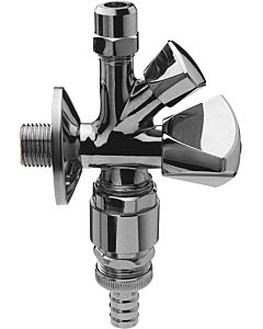 Universal double Universal combination angle valve 421853 chrome-plated brass, 2000 / 2 &quot;x10mmx3 / 4&quot;, with pipe aerator and backflow preventer