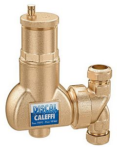 Caleffi Discal Mikroblasenabscheider 551702 Ø 22mm Klemmverschraubung, Messing-Gehäuse, für horizontale und vertikale Rohrleitungen
