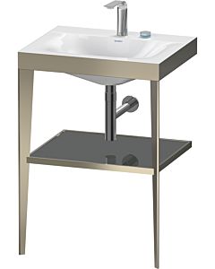 Duravit furniture washbasin combination XV4714EB189 60 x48 cm, 2 tap holes, flannel gray high gloss, with metal console, matt champagne