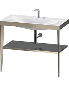 Duravit furniture washbasin combination XV4716EB189 100 x 48 cm, 2 tap holes, flannel gray high gloss, with metal console, matt champagne
