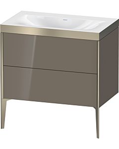 Duravit XViu vanity unit XV4710NB189P 80x48cm, 2 pull-outs, without tap hole, matt champagne, Rahmen P, flannel gray high gloss