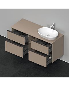 Duravit D-Neo meuble sous-vasque DE4970R7575 140 x 55 cm, Leinen , suspendu, 4 tiroirs, dessus console 2000 , vasque à droite