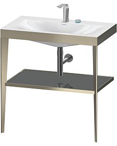 Duravit furniture washbasin combination XV4715EB189 80 x 48 cm, 2 tap holes, flannel gray high gloss, with metal console, matt champagne